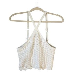 Hollister White Crochet Halter Top Lined sz M